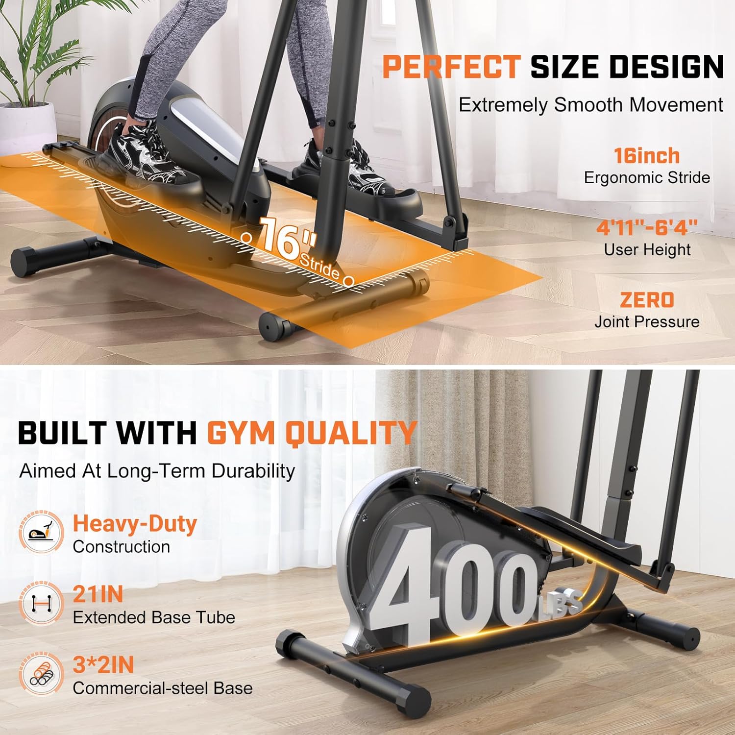 ANCHEER Home Gym Elliptical Trainer Machine, Silent Magnetic Cross Trainer with LCD Display, 14-Level Resistance & Heart Rate Monitor, 400Lbs Capacity Cardio Equipment - Image 5