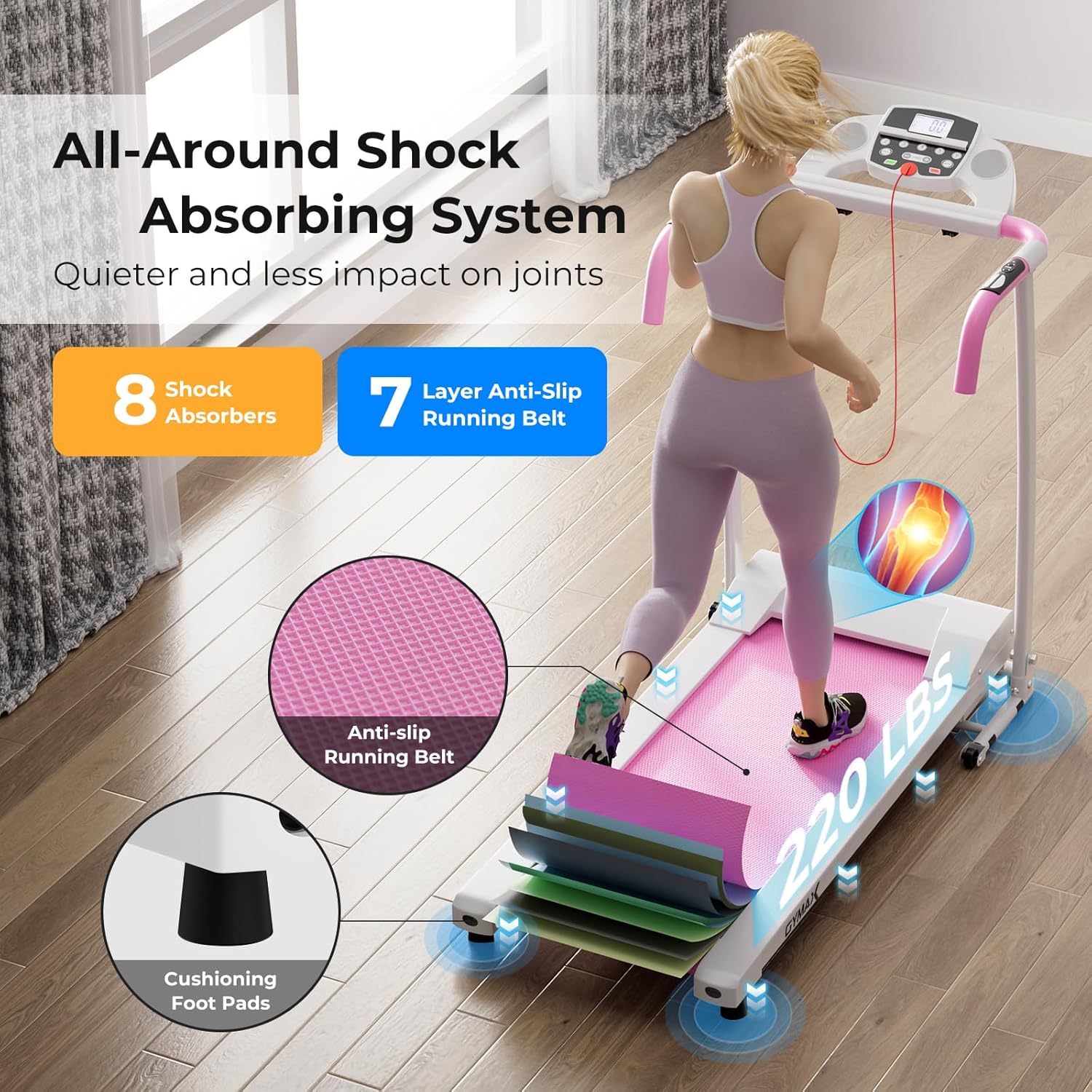 GYMAX Foldable Treadmill, Freestanding Easy Assembly Folding Treadmill with 12 Preset Programs, LCD Monitor, Built-in Wheels & Pulse Sensor, Portable Compact Running Machine for Small Space - Image 6