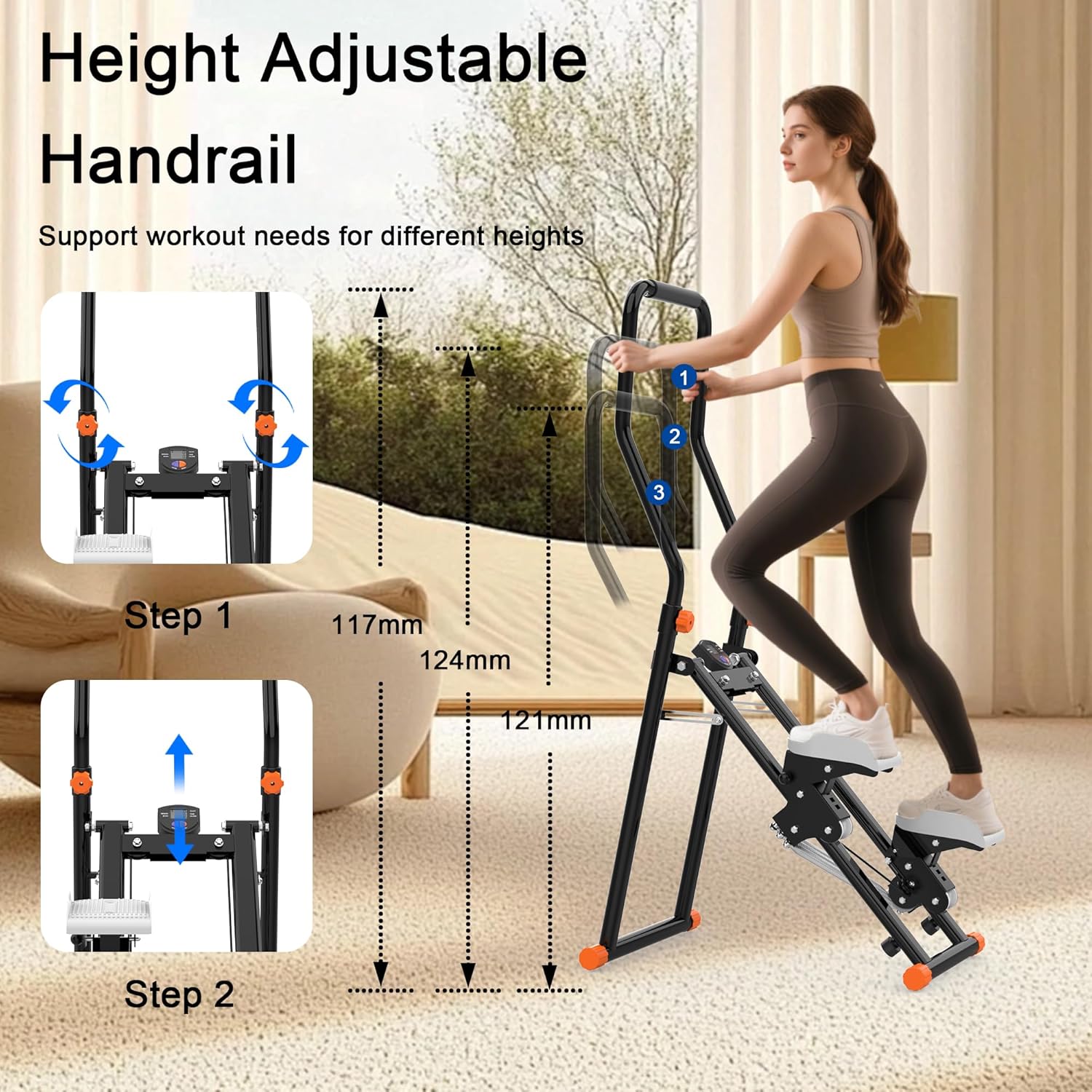 Stair Stepper for Home Gym - Foldable Vertical Climber Machine for Full-Body Workout, Cardio Exercise Machine with LCD Monitor, Adjustable Handlebar&Non-Slip Pedals -for Women&Men - Image 6