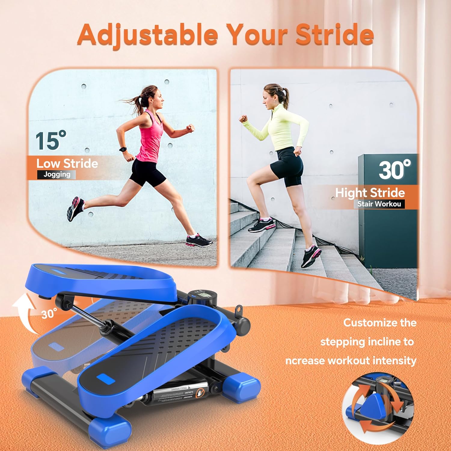 Mini Stepper for Exercise at Home, Portable Stair Stepper with Resistance Bands, 330LBS Capacity Stair Step Workout Machine with LCD Monitor for Fullbody Cardio Workout - Image 7