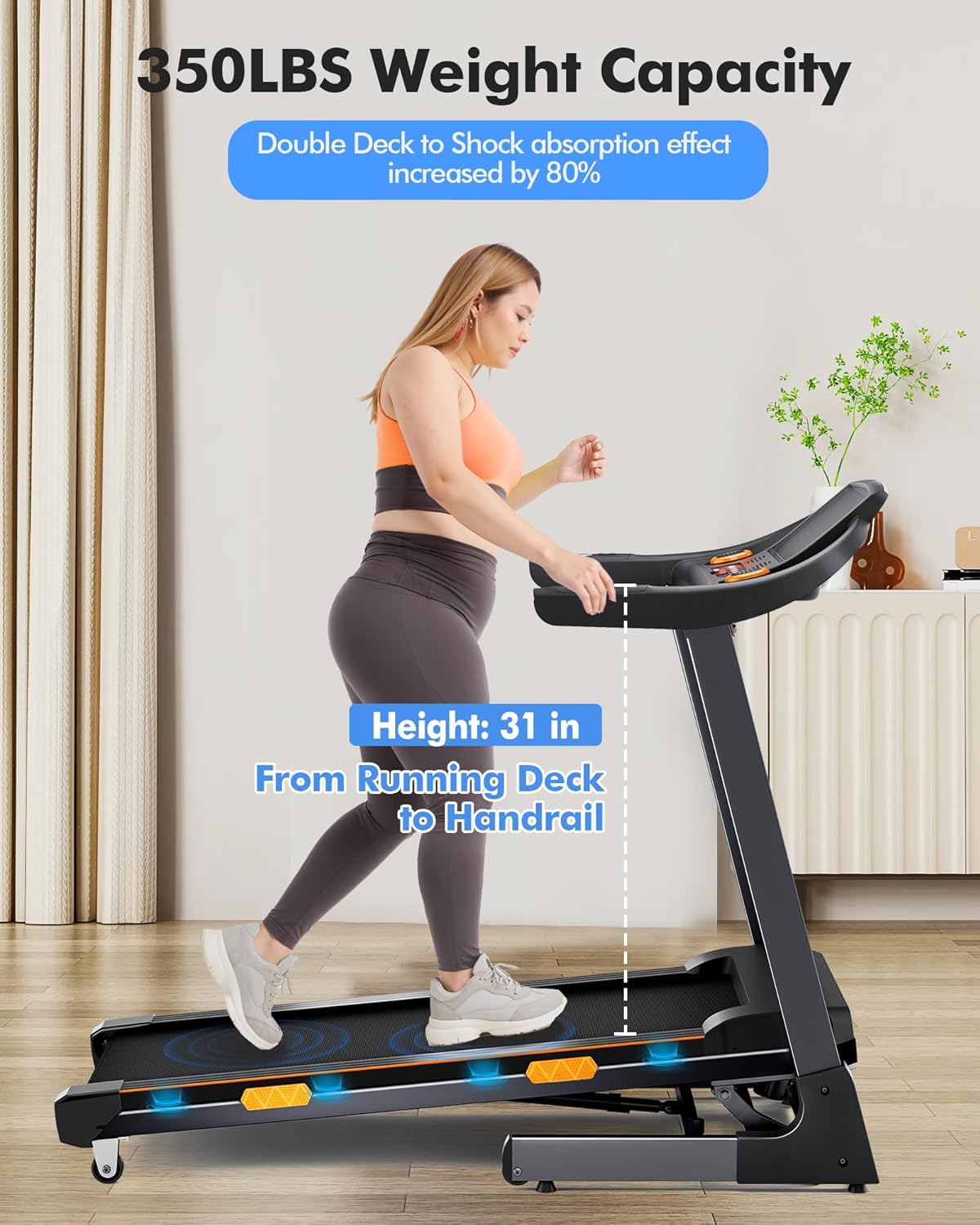 Treadmill for Home with Auto 15% Incline, 4.0HP Brushless Treadmills with Handrail, Folding Treadmill with 400 lbs Capacity, Double Cushioned Running Machine for Small Space with Smart APP - Image 5