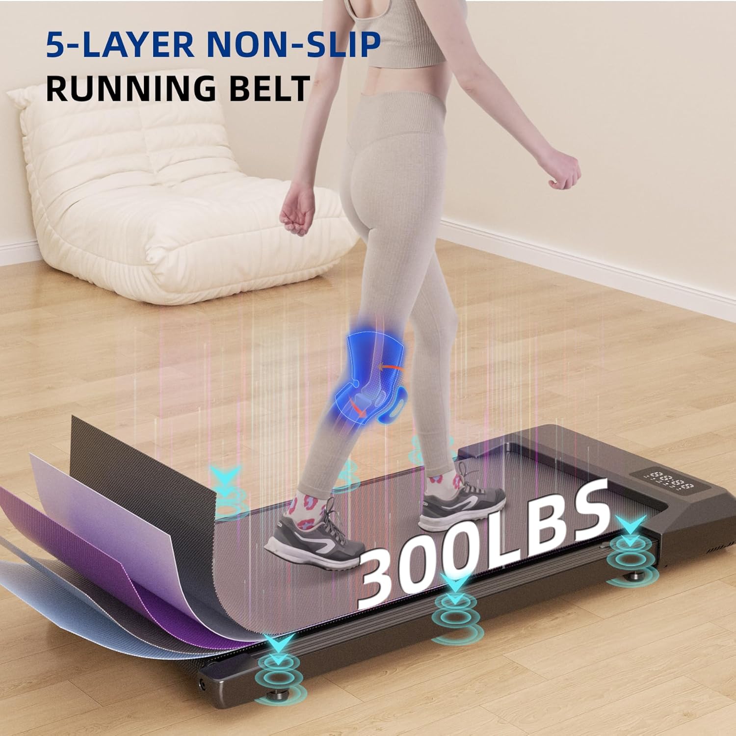 SupeRun Walking Pad, Under Desk Treadmill, 3 in 1 Portable Treadmill with Remote Control LED Display, 2.5 HP Quiet Walking Jogging Machine for Office Home Use, 300 Lbs Capacity - Image 6