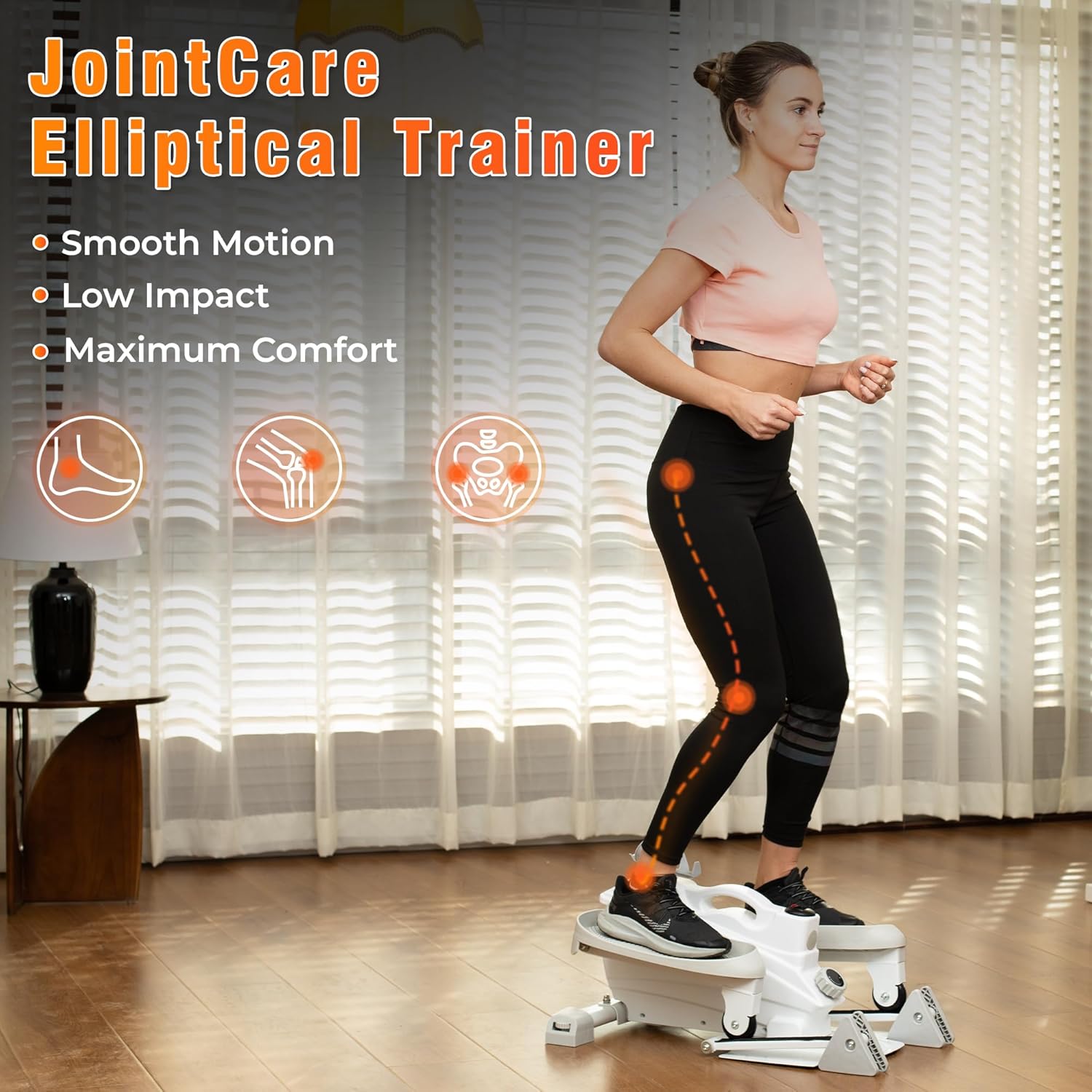 Ksports Mini Elliptical with Optional Handles & Seat, 3 Levels Manual Incline, Quiet Infinite Adjustable Magnetic Resistance, and LED Display – Joint-Friendly and Versatile Design - Image 6