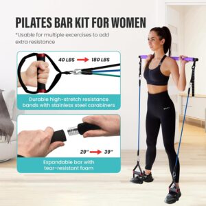 Upgraded Pilates Bar Kit – 39” Adjustable Exercise Equipment for Men, Women with 6X 20, 30, 40 lbs Resistance Bands with Adjustment Buckle – Pilates Equipment for Home Workouts for All Fitness Levels