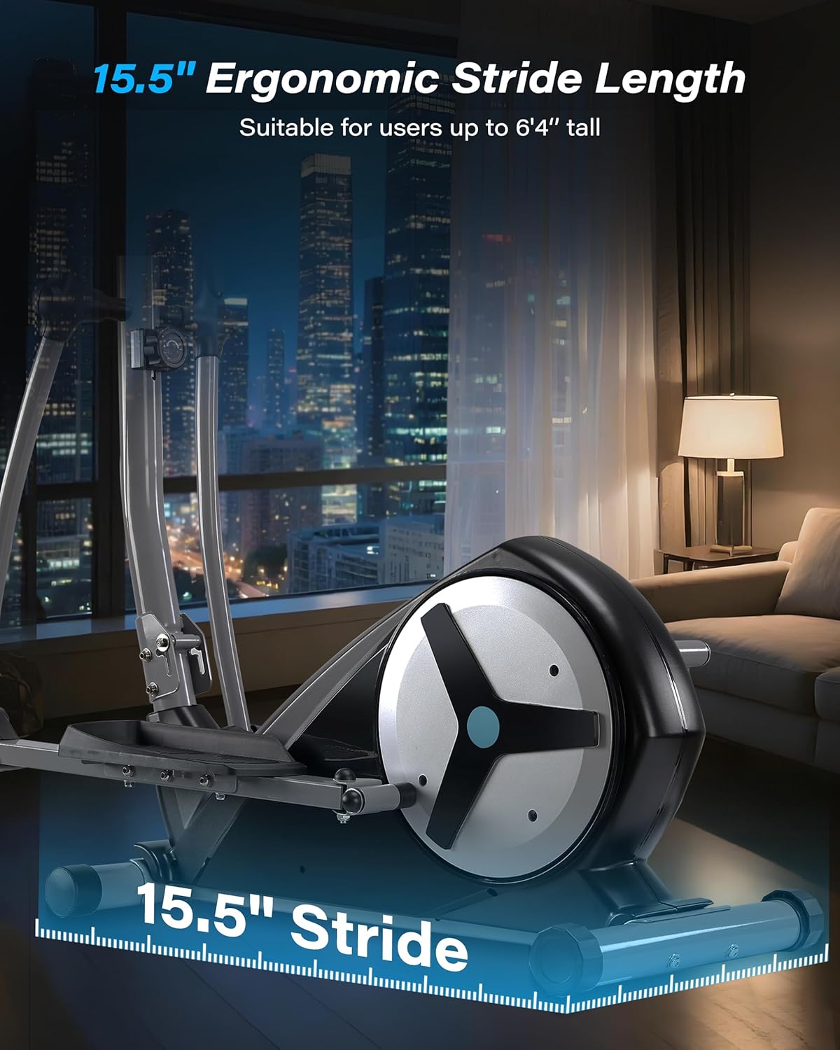 ECHANFIT Elliptical Exercise Machine for Home - Elliptical Machine with Backlit Display, Pulse Sensor, 16-Level Magnetic Resistance, App Bluetooth - Image 5