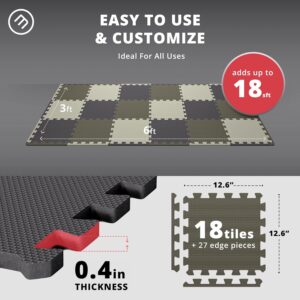 bemaxx Gym Mats Set – 18 pcs EVA Interlocking Foam Floor Tiles (12.6″x12.6″x0.4″) 18sqft Protective Gym Flooring Sports Home Workout Exercise Mats Puzzle Garage Fitness Play-Room Garage Pool Treadmill