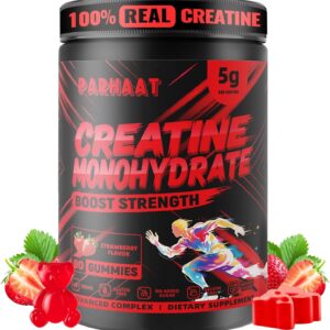 Creatine Monohydrate Gummies 5g for Men & Women – Boost Focus,Strength, and Endurance, Anti-Melting Formula, Vegan, Gluten-Free, Non-GMO, 2.5 Gram Creatine per Gummy (Strawberry 90 ct)