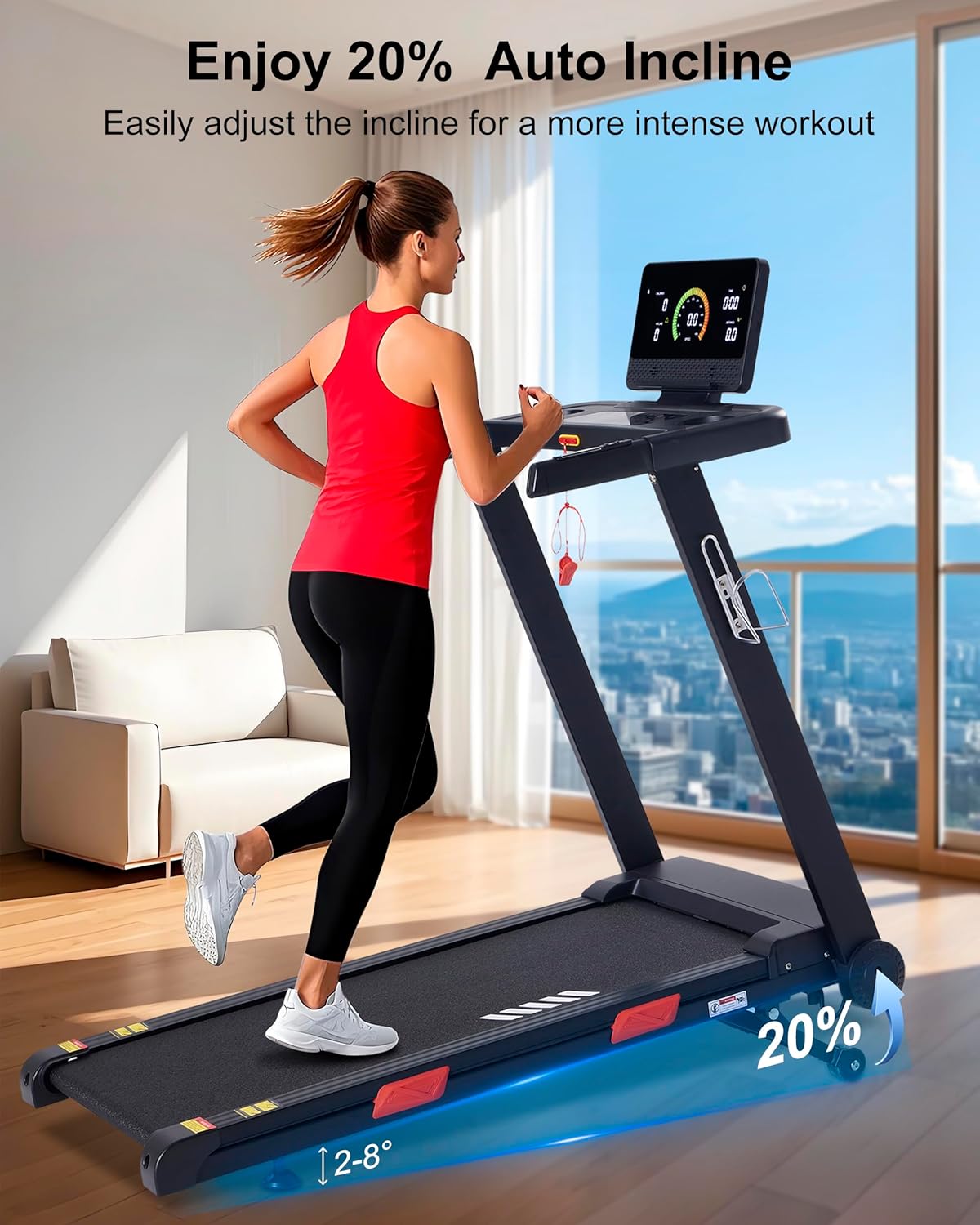 Auto Incline Treadmill, 20% Incline, 3.0HP, 10 MPH Running Machine, 18.5" Wide Belt, 350 lbs Capacity, Treadmill for Home with Bluetooth App - Image 7