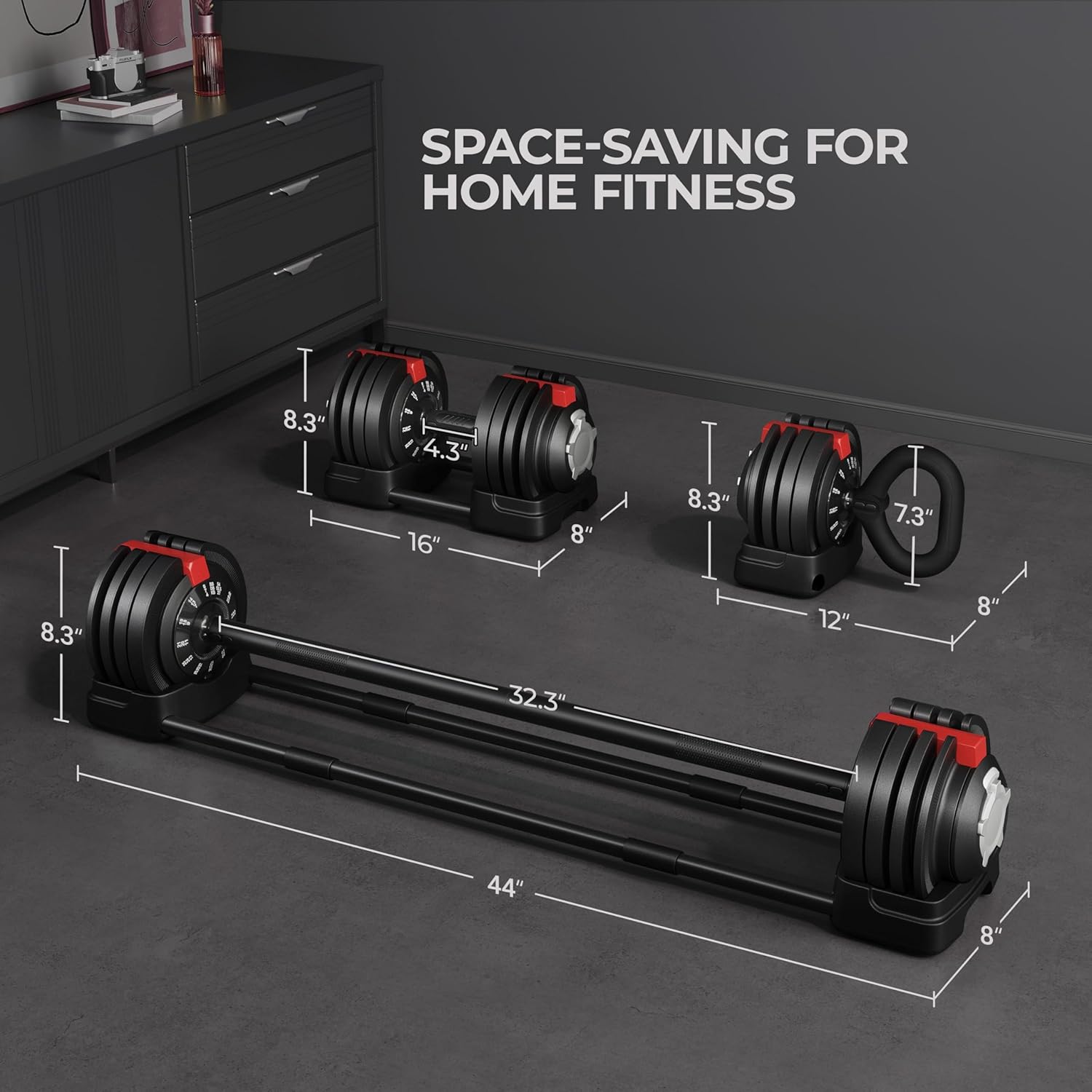 Yaheetech Adjustable Dumbbell Set Free Weight Dumbbells 52.5lbs Fast Adjust Dumbbells 3 in 1 Dumbbell Weight Set Used as Barbell, Kettlebells, with Tray, for Men/Women Strength Training Equipment - Image 5