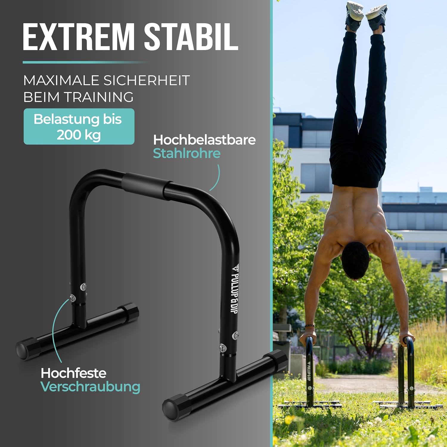 PULLUP & DIP Fitness Parallettes, Medium Parallette Bars For Calisthenics, Crossfit & Gymnastics, Handstand Bars With Extra Wide Handle & No Wobbling - Image 3