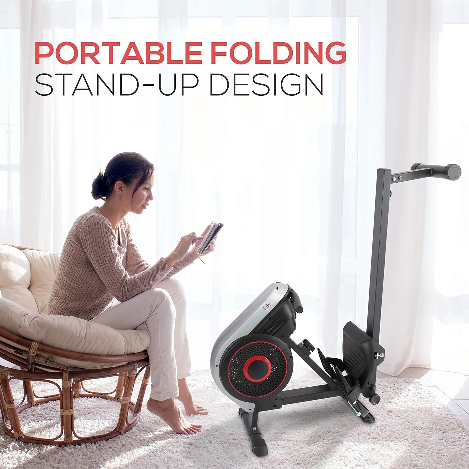 SereneLife Digital Folding Rowing Machines Magnetic - 8 Level Magnetic Resistance Rowing Machine Exercise - Foldable Travel Portable Rower Fitness Trainer Rowing Machine with LCD Monitor - Image 5