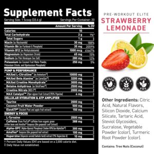 Kaged Pre Workout Elite Powder | Strawberry Lemonade | Pre-Workout with Creatine, Beta Alanine, L-Citrulline, BCAAs | 388 mg Organic Caffeine | Pre Supplements for Men & Women | 20 Servings