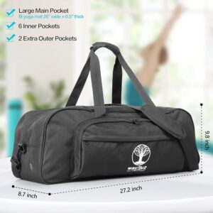 Yoga Mat Bag – 8-Pocket Gym Bag Fits 1/2″ Thick Mat & Blocks, Detachable Straps | Large Bag With Mat Holder for Women, Men | Duffle, Tote