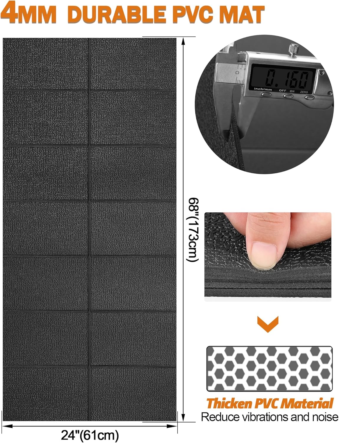 Treadmill Mat, 5'x2.5'/5.6'x2'/6.5'x3'/8'x3',6mm Thickness Exercise Equipment Mat for Carpet Hardwood Floors, Compatible with Walking Pad,Spin Bike,Elliptical Trainer,Rowing Machine - Image 2