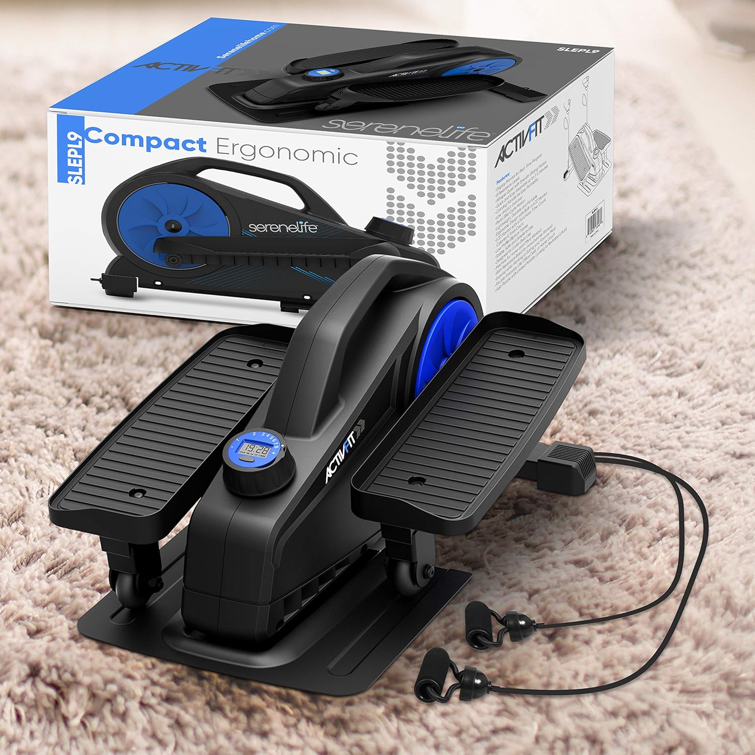 SereneLife Elliptical Under Desk Exercise Equipment, Compact Ergonomic Seated Elliptical, Work from Home Fitness, Mini Machines for Home Use, 8 Resistance Level, LCD Monitor, Resistance Band - Image 9