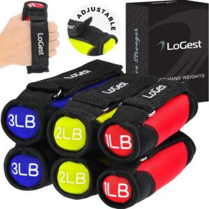 Logest Soft Hand Weights – Adjustable Neoprene Dumbbells (1LB, 2LB, 3LB, 4LB) – Red, Yellow, Blue, Purple – Velcro Straps – Weight Training, Walking, Jogging, Aerobics, Yoga