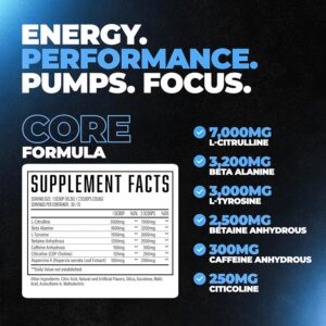 Wrecked Core – All-in-One Pre-Workout Supplement for Men & Women, Increase Energy, Focus & Pumps with L-Citrulline, Beta-Alanine, L-Tyrosine & More (30 Servings) – Blue Raspberry