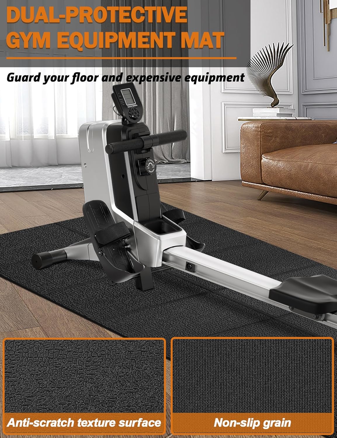 Treadmill Mat, 5'x2.5'/5.6'x2'/6.5'x3'/8'x3',6mm Thickness Exercise Equipment Mat for Carpet Hardwood Floors, Compatible with Walking Pad,Spin Bike,Elliptical Trainer,Rowing Machine - Image 6