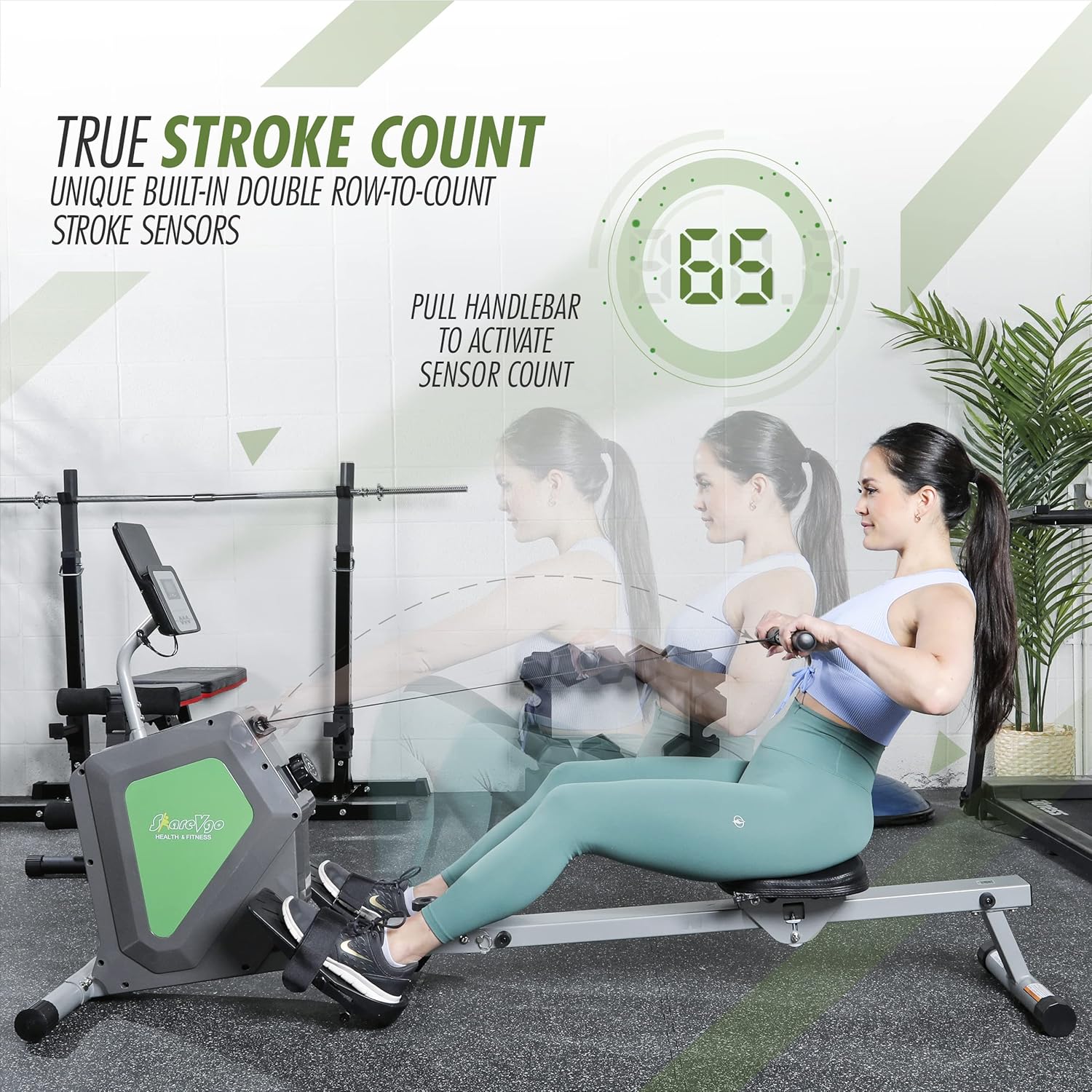 ShareVgo Smart Home Rowing Machine Bluetooth Compact Foldable Magnetic Rower with Fitness APP, Max Weight 285lbs Ergometer - SRM2000 - Image 4
