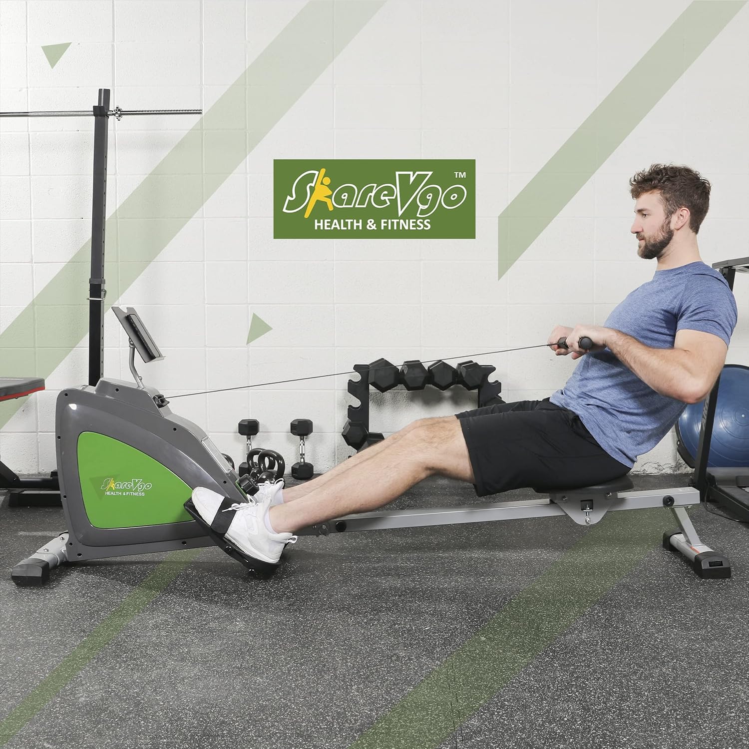 ShareVgo Smart Rower Folding Magnetic Rowing Machine with Free APP for Indoor Full Body Workout Log and Performance Track, Bluetooth LCD Monitor & Tablet Holder, Max Weight 300 lbs Ergometer - SRM1000 - Image 6