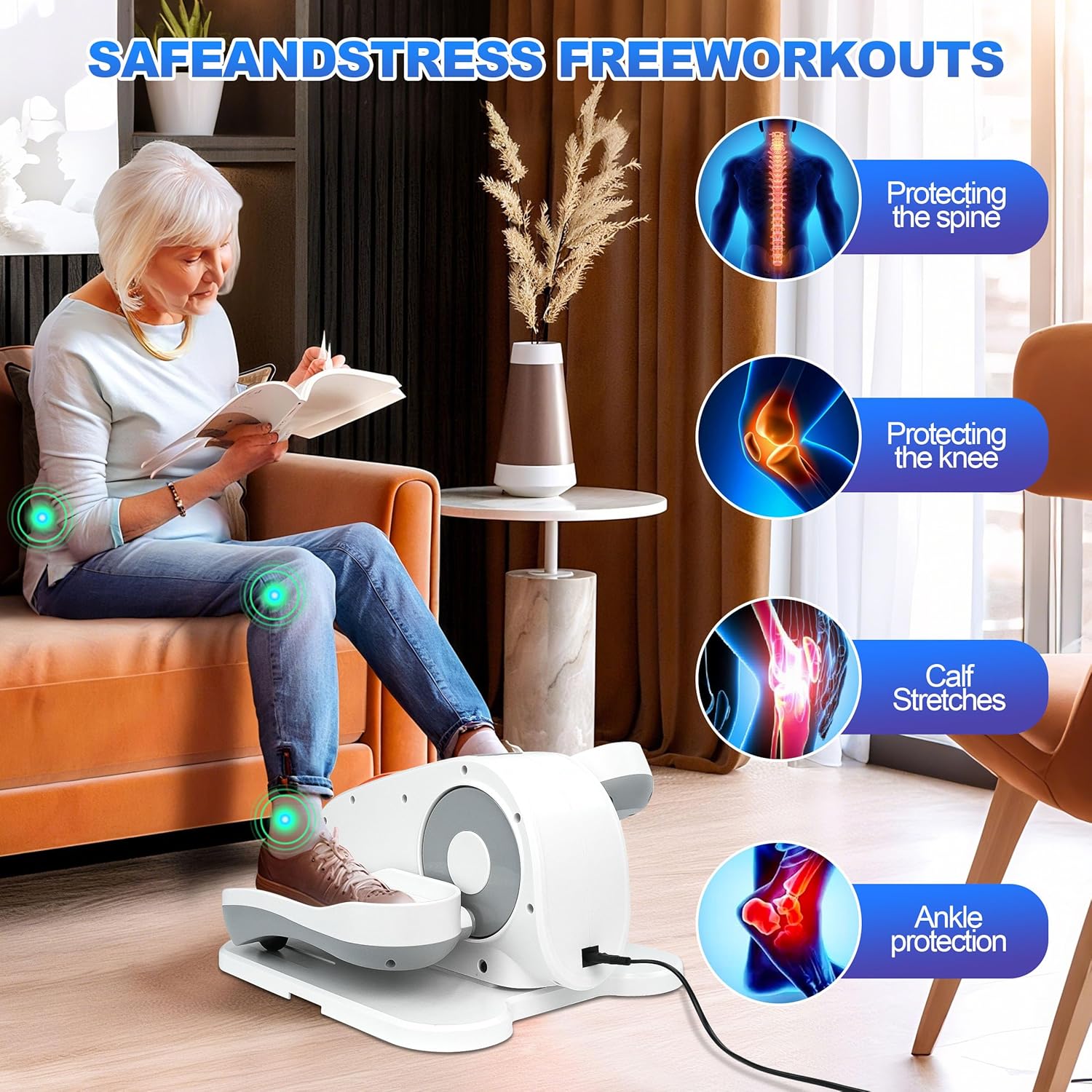 Under Desk Elliptical Machine-Elliptical Machine for Seniors,Portable Silent Electric Home Leg Exerciser with Remote Control,12 Speeds & Mute Function,Manual & Auto Mode - Image 6