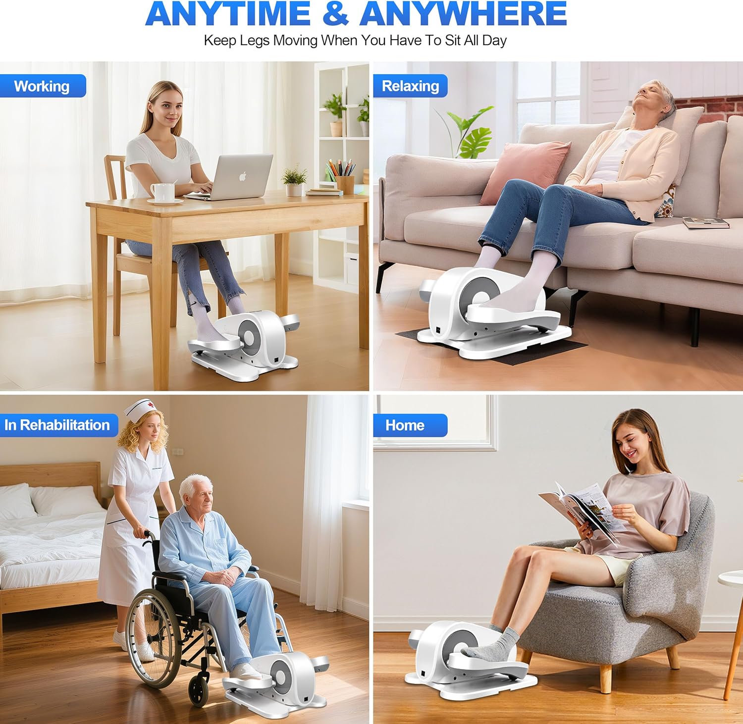 Under Desk Elliptical Machine-Elliptical Machine for Seniors,Portable Silent Electric Home Leg Exerciser with Remote Control,12 Speeds & Mute Function,Manual & Auto Mode - Image 8