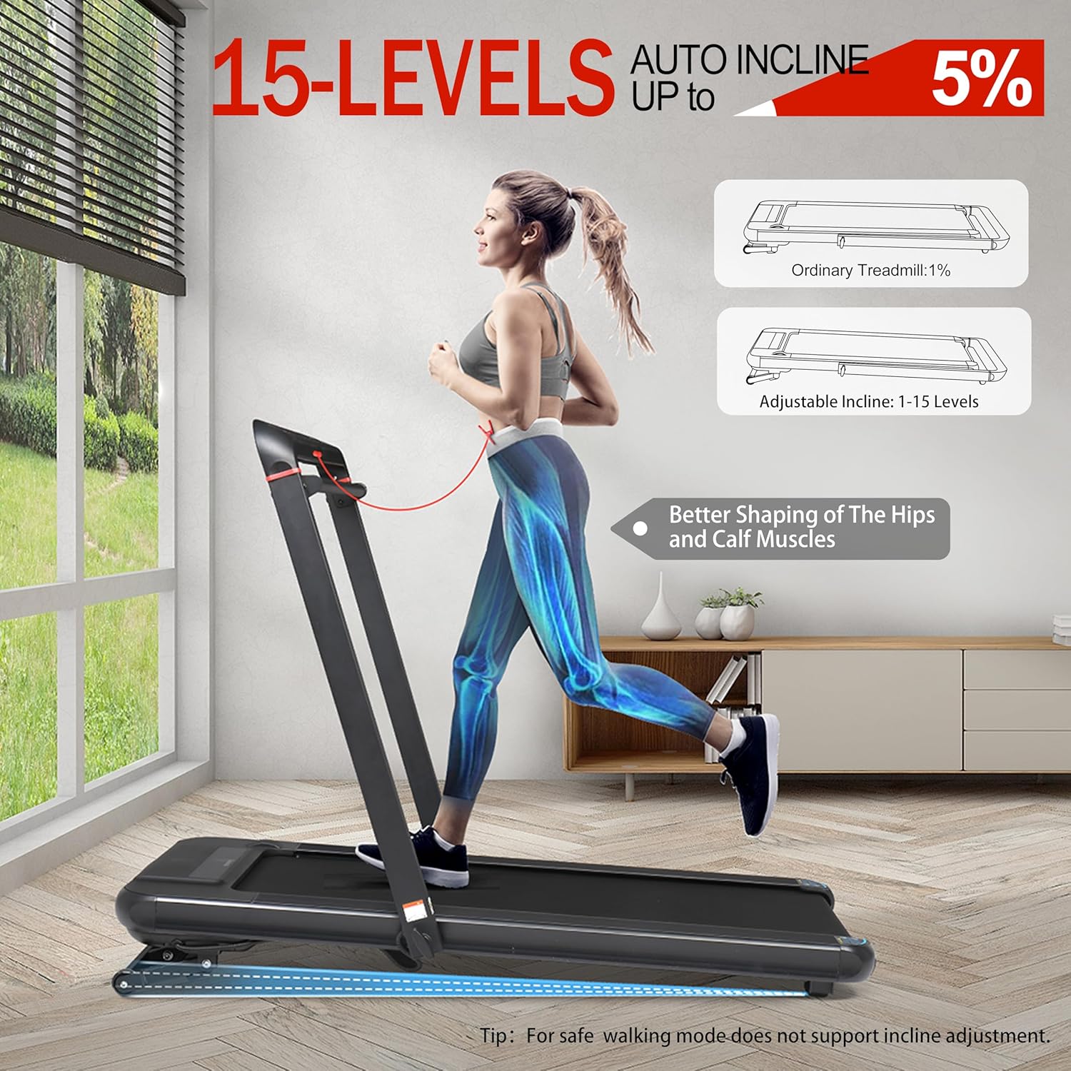 3 in 1 Foldable Treadmill with Auto Incline, 18" Wide Running Belt Under Desk Walking Pad W/Remote Control, Speaker, 265 Lbs Compact Treadmills Machine for Home, Office - Image 3