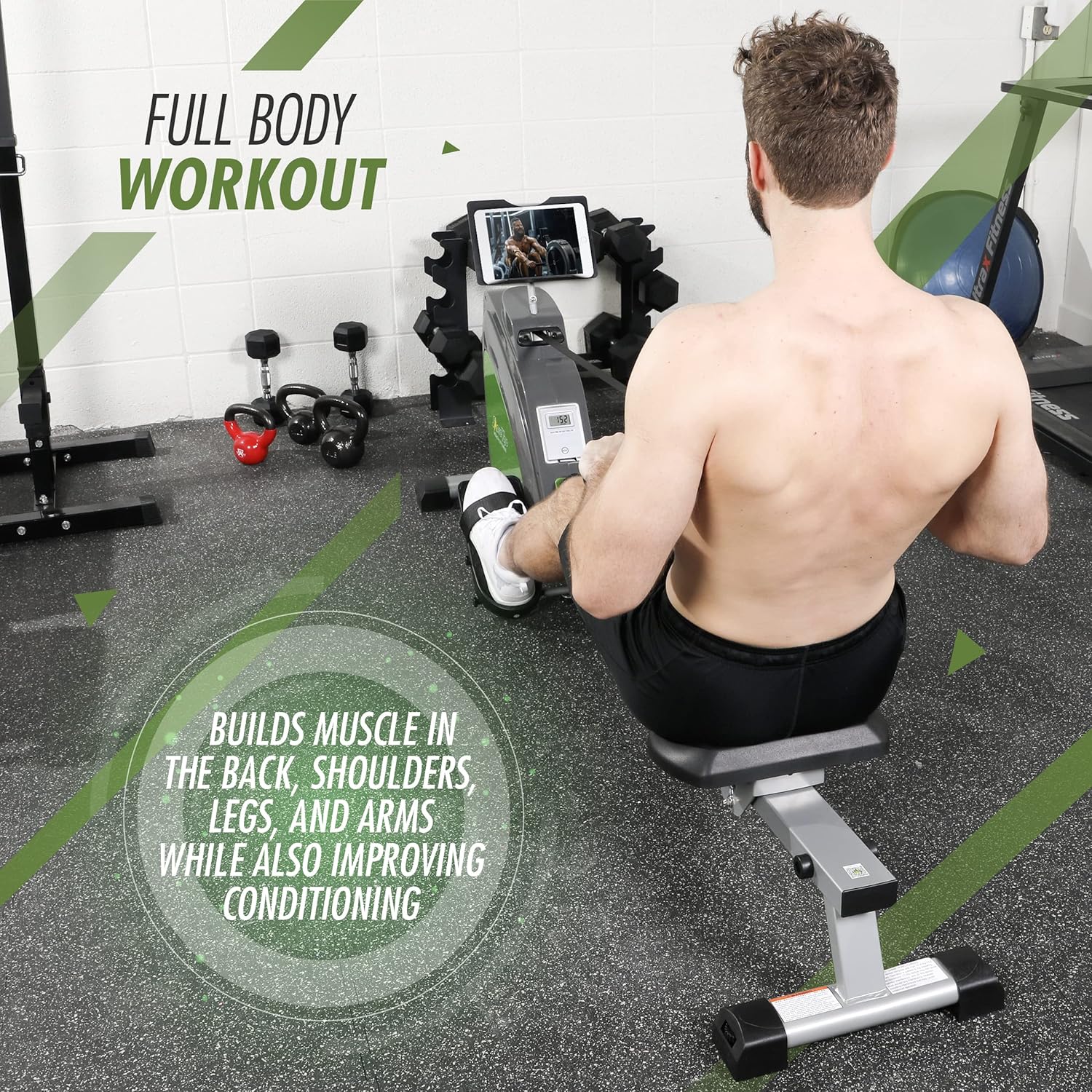 ShareVgo Smart Rower Folding Magnetic Rowing Machine with Free APP for Indoor Full Body Workout Log and Performance Track, Bluetooth LCD Monitor & Tablet Holder, Max Weight 300 lbs Ergometer - SRM1000 - Image 5