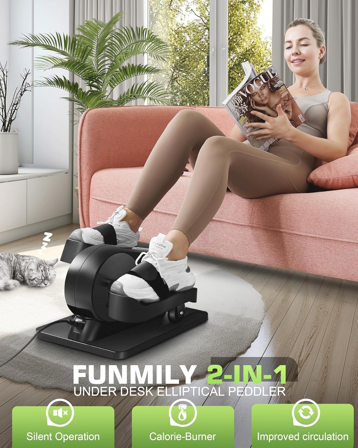 FUNMILY Under Desk Elliptical Machine, Large LCD Ellipse Leg Exerciser as Seen on TV, While Sitting for Seniors/Adults, 100% Pre-Assembled Exercise Equipment with Remote & Magnetic Storage - Image 2