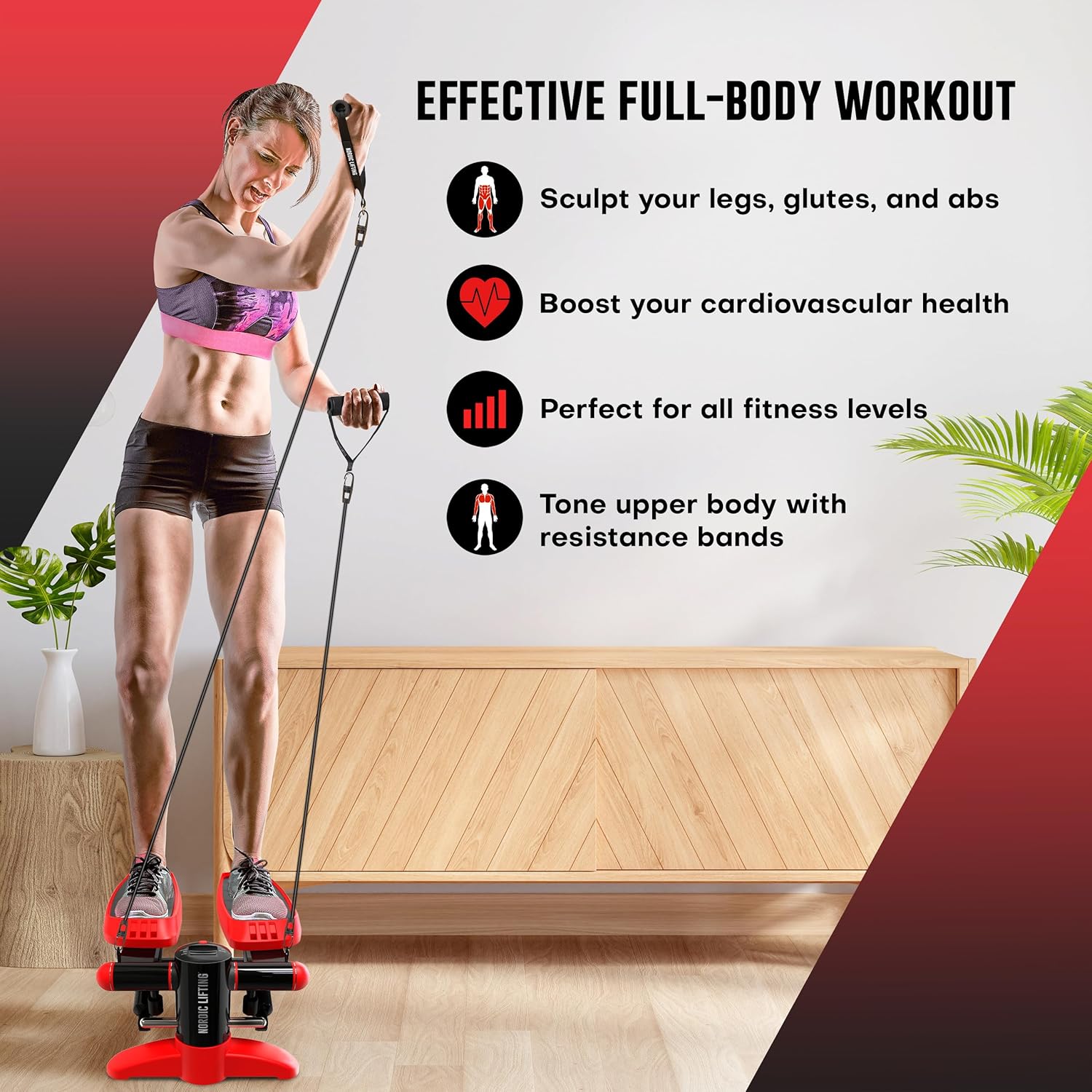 Nordic Lifting Mini Stepper Machine – Stair Climber w/Resistance Bands & LCD – Home Workout Stepper - Image 5