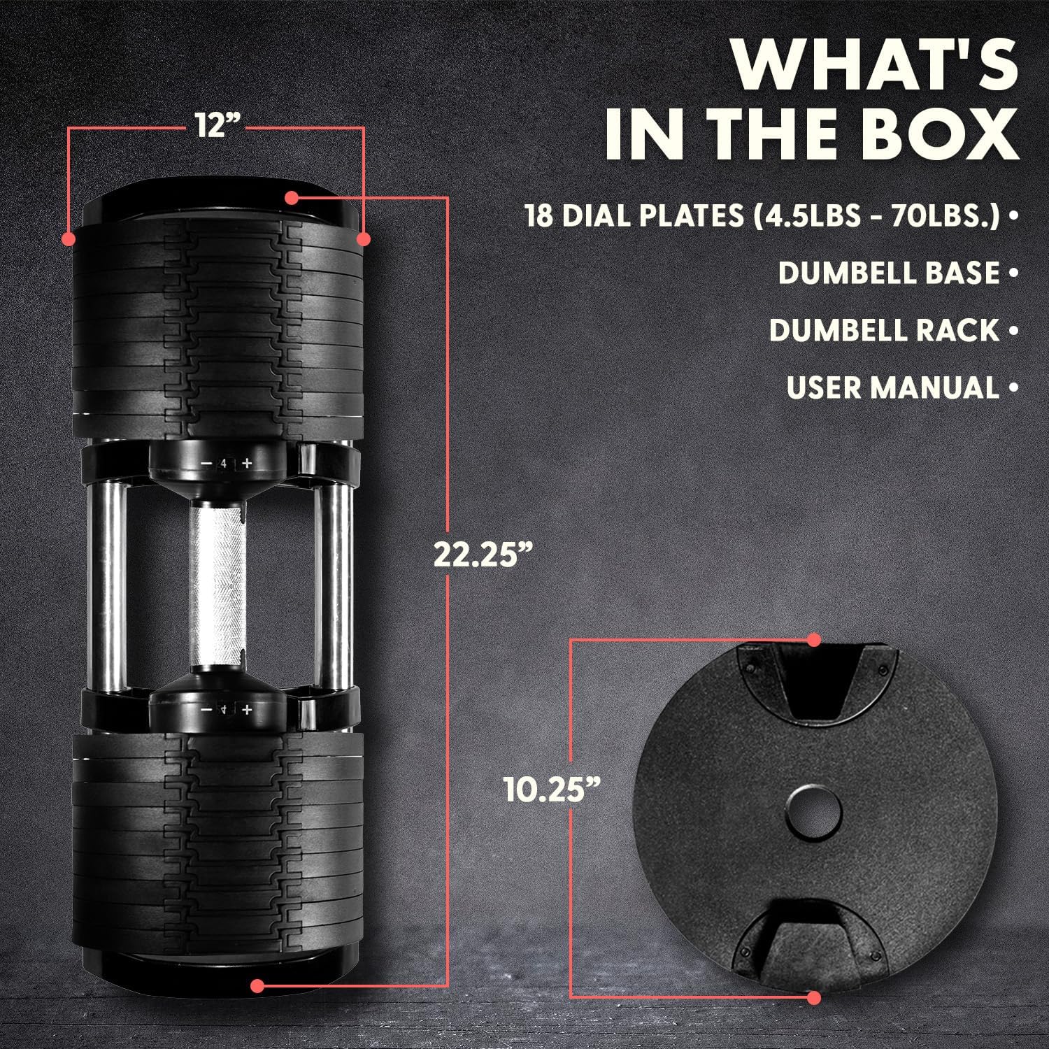 SQUATZ 70lb Adjustable Dumbbell 9 in 1 Weight Options, Fitness Equipment with Anti-Slip Metal Handle, Quick Change Weight Adjustment with Twist Lock Technology, for Full Body Workout and Weightlifting - Image 7