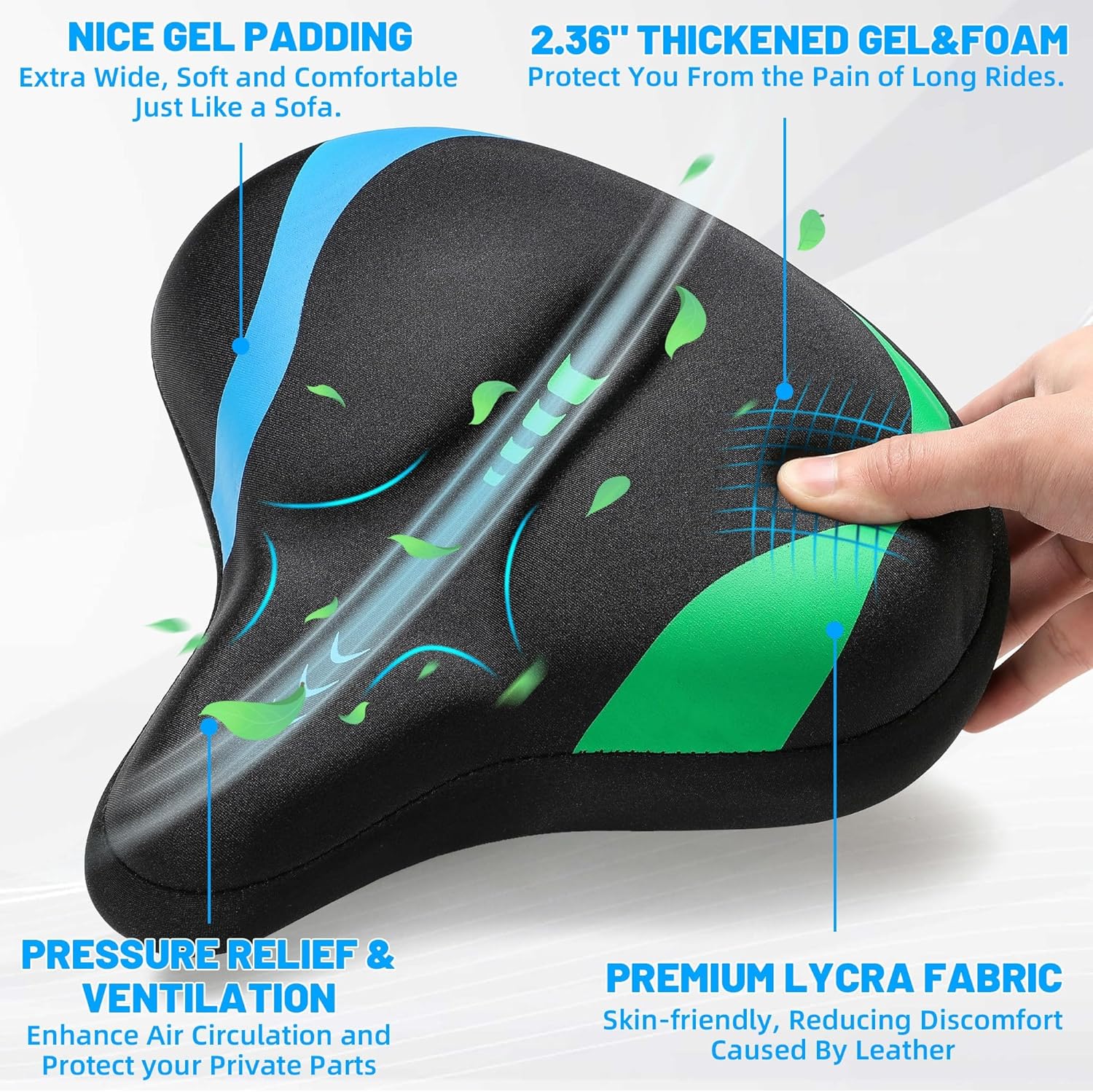 Oversized Bike Seat for Men & Women, Comfortable Gel Padded, Extra Wide Bicycle Seat Cushion Comfort, Replacement Saddle for Peloton, Stationary Exercise Bike, Mountain Bike, Cruiser, City Bike - Image 3