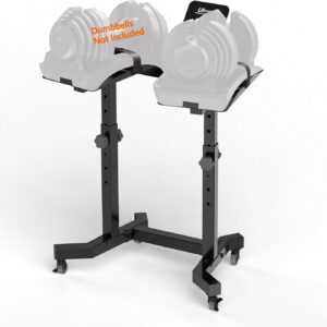 Adjustable Dumbbell Stand – Uboway Weight Stand with 4 Level Height Adjustment, Dumbbell Weight Rack with Tablet Holder and Durable Casters, Weight Holder for Adjustable Dumbbell Set, 2025 Upgrade Design （Bonus Foot Pads）