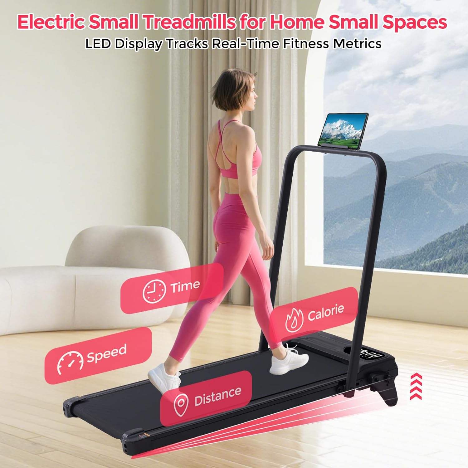 Portable Treadmills for Home, 3.5HP Electric Walking Pad Treadmill with Handle Bar & Adjustable Incline, 0.6-7.6MPH Compact Small Under The Desk Treadmill with Handles for Home Small Spaces, 350LBS - Image 5