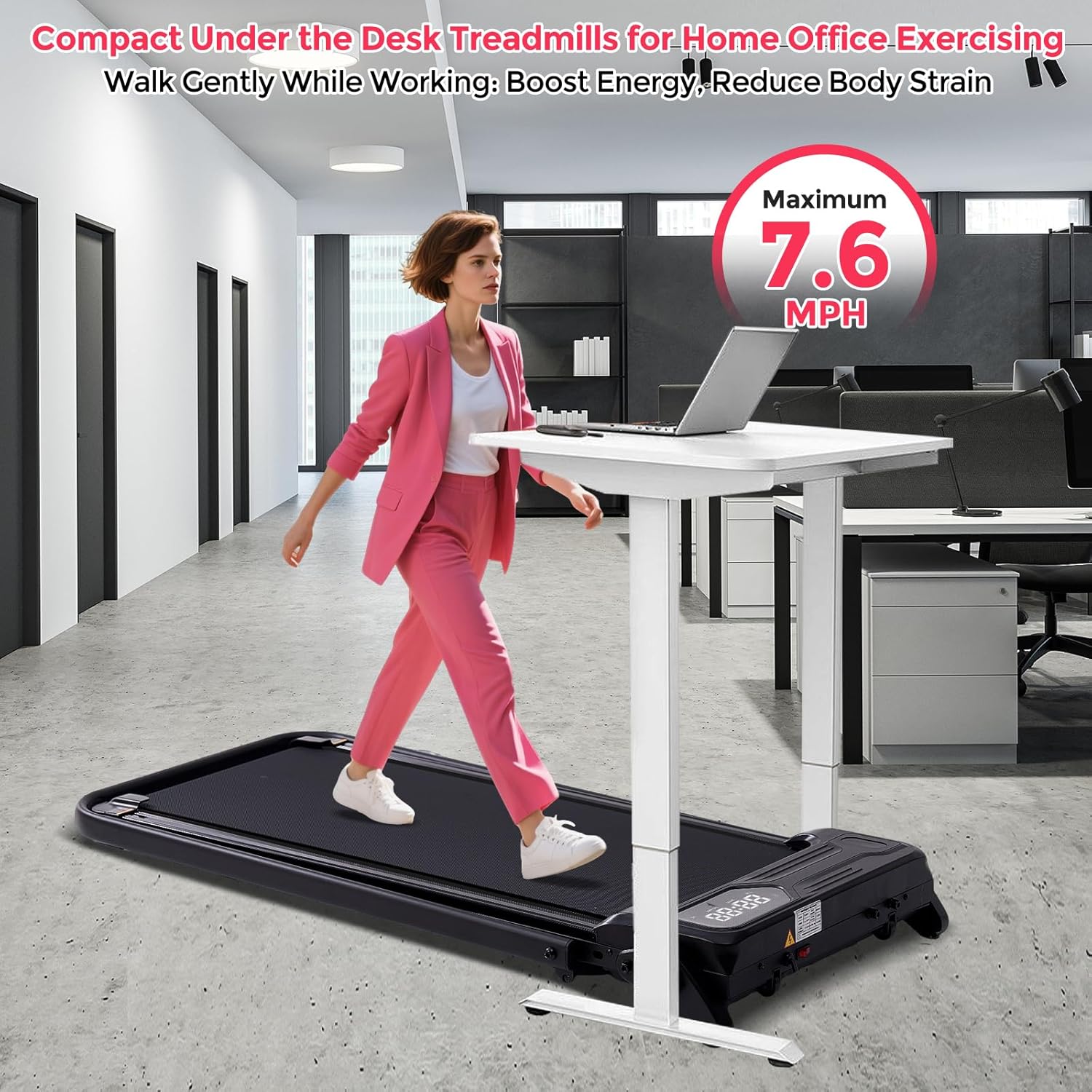 Portable Treadmills for Home, 3.5HP Electric Walking Pad Treadmill with Handle Bar & Adjustable Incline, 0.6-7.6MPH Compact Small Under The Desk Treadmill with Handles for Home Small Spaces, 350LBS - Image 6