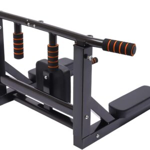 Wall Mounted Pull Up Bar Chin Up bar Multifunctional Dip Station for Indoor Home Gym Workout Supports to 440 Lbs (BLACK）