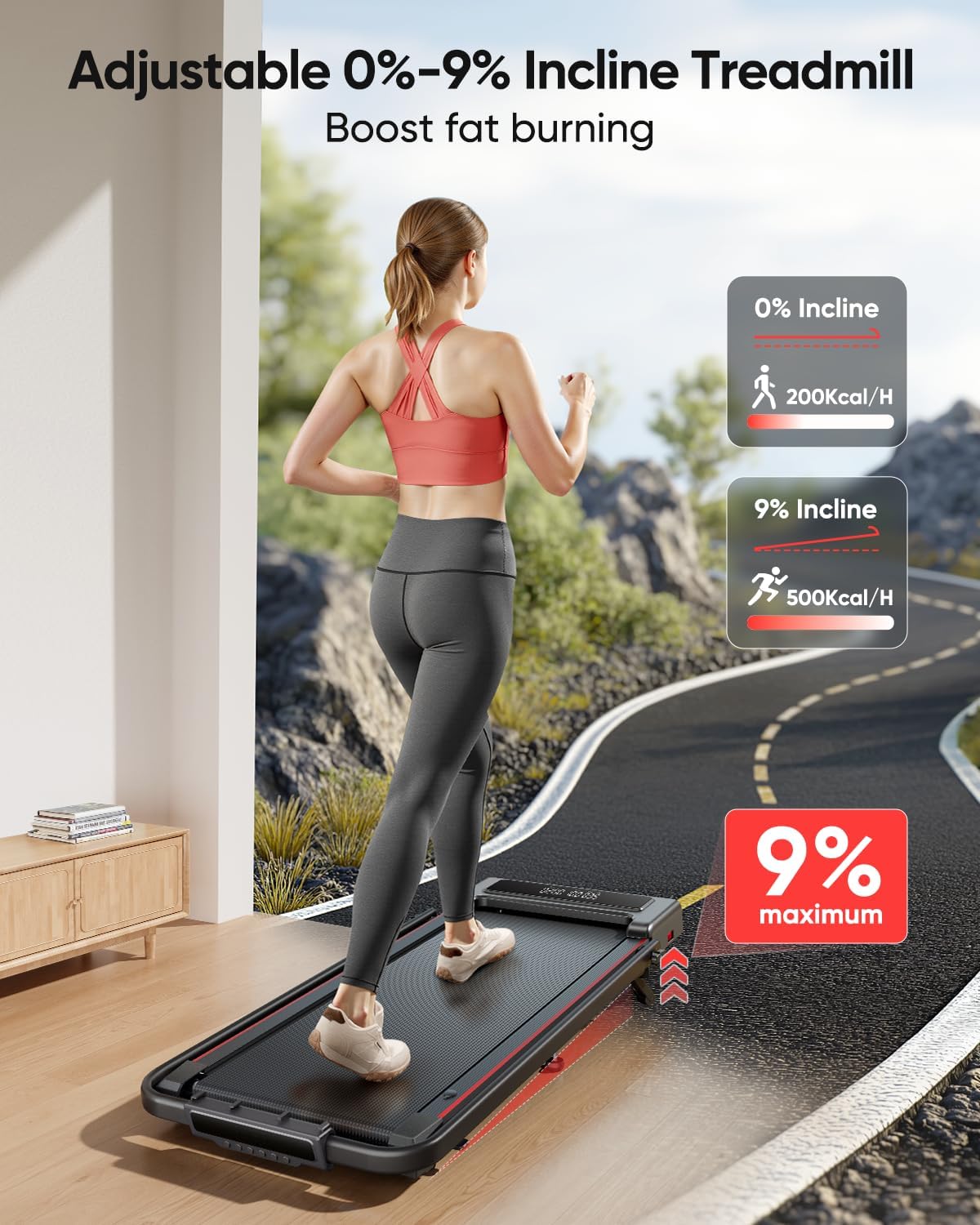 4 In 1 Foldable Walking Pad Treadmill with Incline and Handle Bar, 2.5HP with Dual Display and Mute Control Under Desk Treadmills for Home with App Bluetooth Folding Treadmill for Small Space - Image 4
