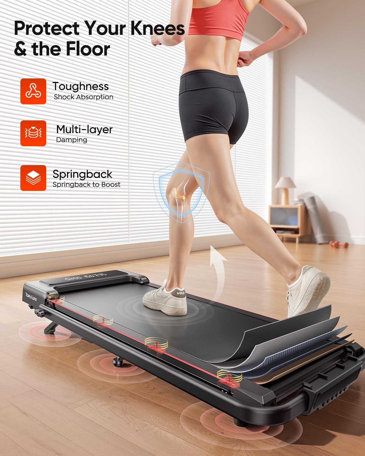 4 In 1 Foldable Walking Pad Treadmill with Incline and Handle Bar, 2.5HP with Dual Display and Mute Control Under Desk Treadmills for Home with App Bluetooth Folding Treadmill for Small Space - Image 7