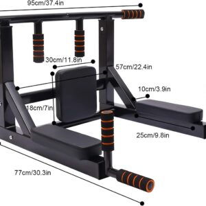 Wall Mounted Pull Up Bar Chin Multifunctional Chin Up Bar Heavy Duty Dip Station Power Tower Set Training Equipment Fitness Dip Stand for Indoor Home Gym Workout, Supports to 440 Lbs