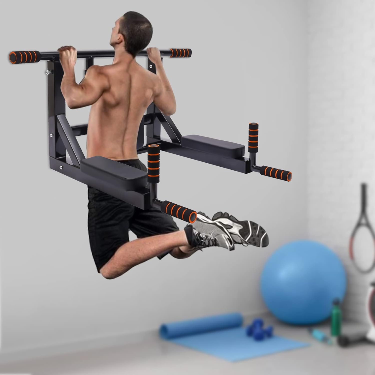 Wall Mounted Pull Up Bar Chin Multifunctional Chin Up Bar Heavy Duty Dip Station Power Tower Set Training Equipment Fitness Dip Stand for Indoor Home Gym Workout, Supports to 440 Lbs - Image 7