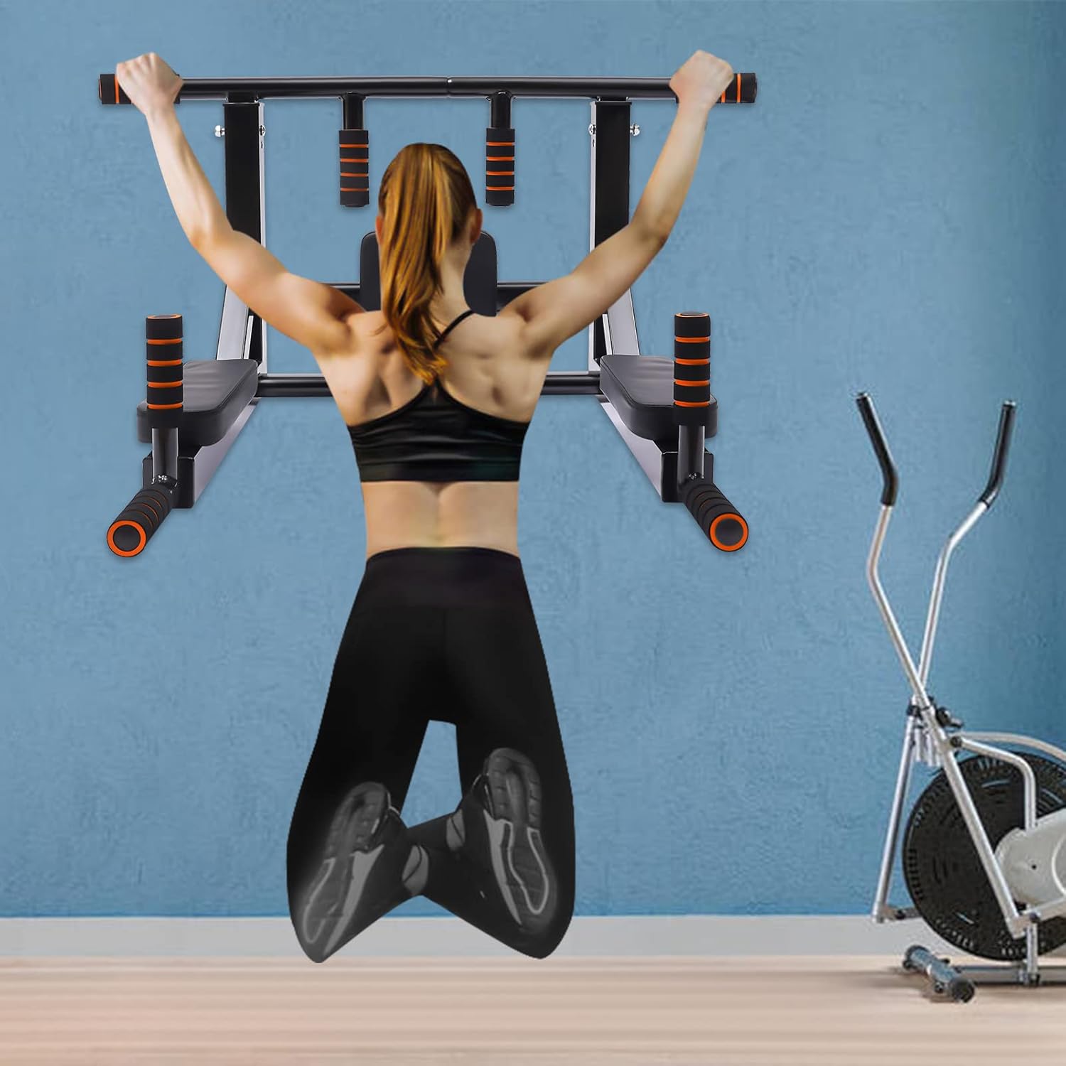 Wall Mounted Pull Up Bar Chin Multifunctional Chin Up Bar Heavy Duty Dip Station Power Tower Set Training Equipment Fitness Dip Stand for Indoor Home Gym Workout, Supports to 440 Lbs - Image 8
