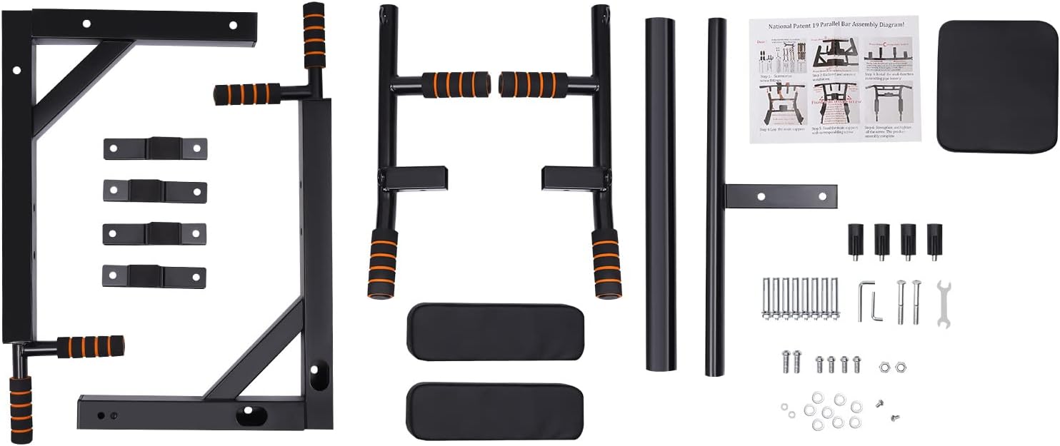 Wall Mounted Pull Up Bar Chin Multifunctional Chin Up Bar Heavy Duty Dip Station Power Tower Set Training Equipment Fitness Dip Stand for Indoor Home Gym Workout, Supports to 440 Lbs - Image 9