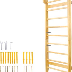 Swedish Ladder Wood Stall Bar, Gymnastics Wood Stall Bar, Multi-use Swedish Ladder, Physical Therapy & Gymnastics Ladder, Wall Mounted Pull Up Bar for Stretching and Various Exercises, Natural