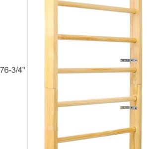 Swedish Ladder Wood Stall Bar, Gymnastics Wood Stall Bar, Multi-use Swedish Ladder, Physical Therapy & Gymnastics Ladder, Wall Mounted Pull Up Bar for Stretching and Various Exercises, Natural