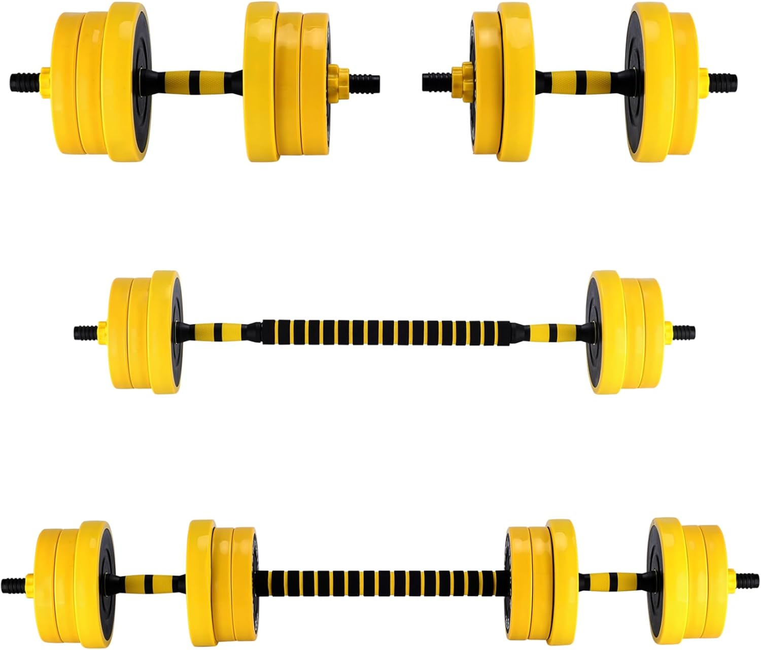 2-in-1 Adjustable Dumbbell Set for Home Gym, Multifunctional 33 LBS Free Weight Set Used As Dumbbell and Barbell, Perfect for Men Women Strength Training, Yellow+Black