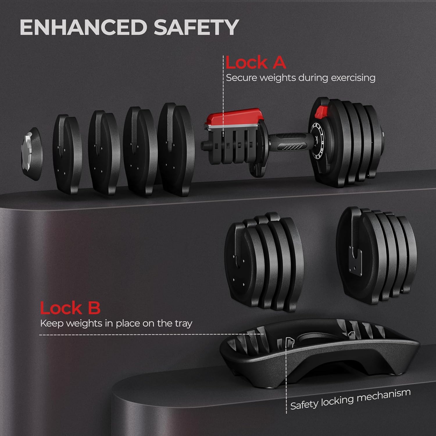 Yaheetech Adjustable Dumbbell Set 28/40/52.5/90LBS Adjustable Dumbbells Fast Adjust Dumbbell Weight Set with Anti-Slip Handle and Tray for Men/Women Home Gym Strength Training Equipment Single/Pair - Image 4