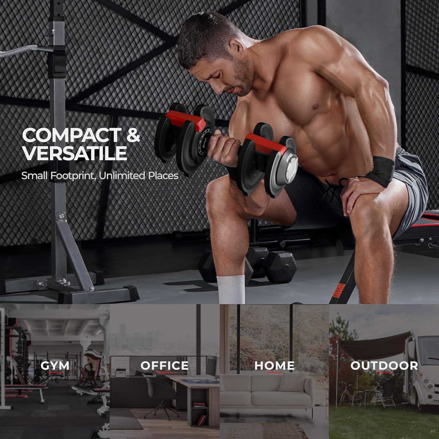 Yaheetech Adjustable Dumbbell Set 28/40/52.5/90LBS Adjustable Dumbbells Fast Adjust Dumbbell Weight Set with Anti-Slip Handle and Tray for Men/Women Home Gym Strength Training Equipment Single/Pair - Image 8