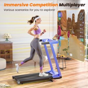 DeerRun Treadmills for Home with Incline and Handles, 3.0 HP Foldable Treadmill for Small Spaces, Folding Running Machine with Smart APP