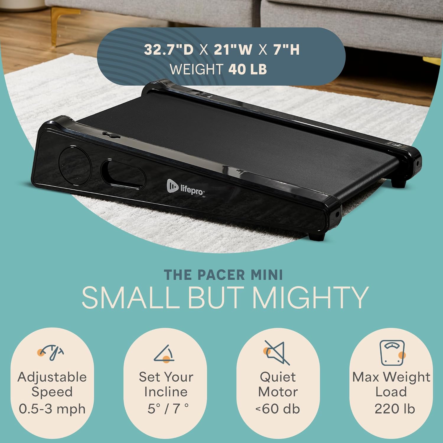 Lifepro Smallest Portable 30in Small Mini Walking Pad Treadmill Installation Free, Adjustable Incline, Under Desk Work Compact Treadmills for Home/Office - Max Load 220Lbs & Speed 3MPH - Image 5