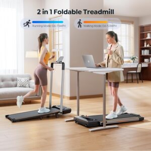 Foldable Treadmill with 7% Incline, Portable Under Desk Folding Walking Pad 0.6-7.5mph with Handle, Remote and App, 265lbs,No Assembly Needed